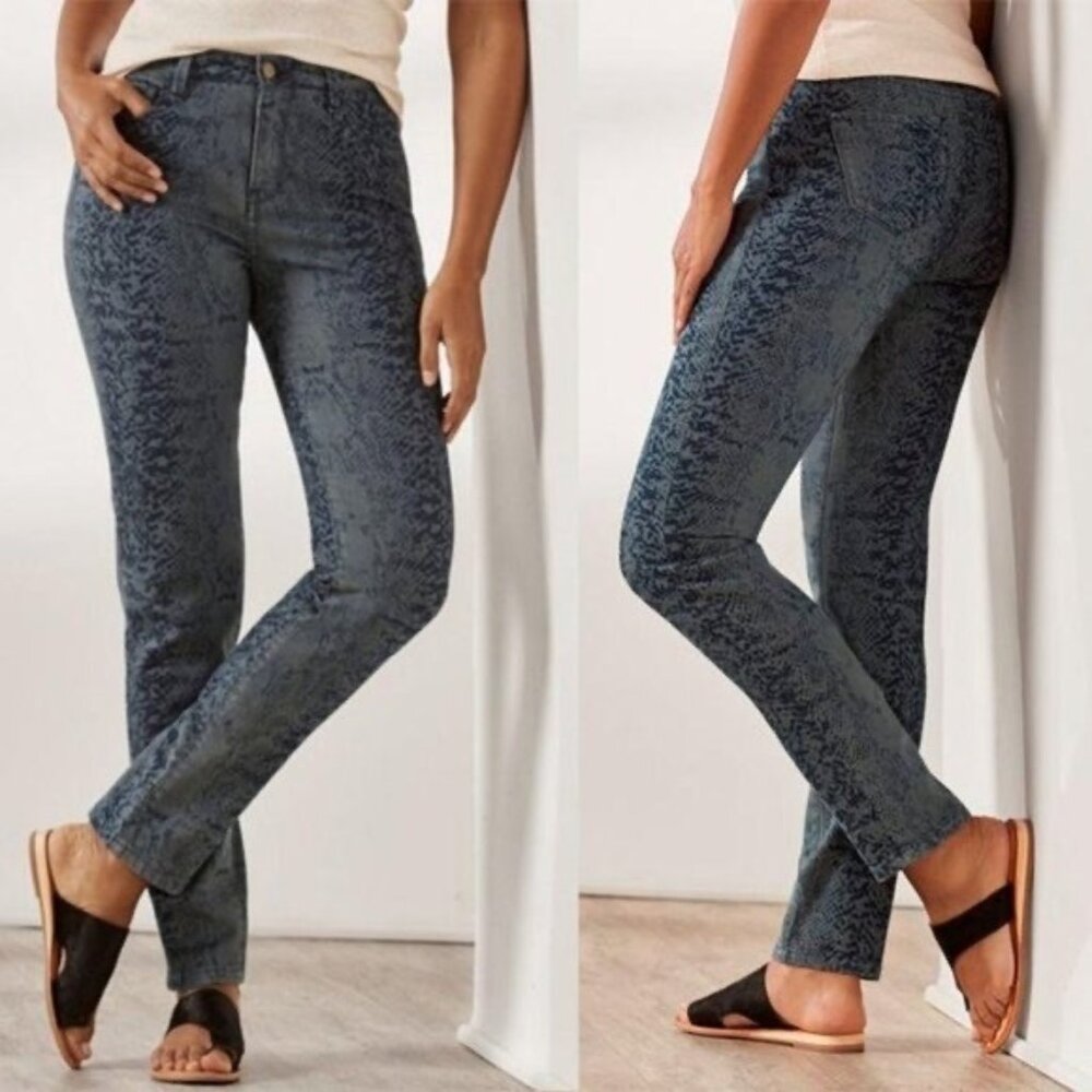 Soft Surroundings Womens Serpentine Blue Snakeskin Print Pants Jeans size 10
